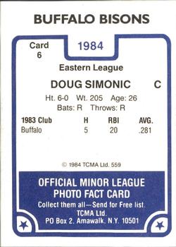 1984 TCMA Buffalo Bisons #6 Doug Simunic Back
