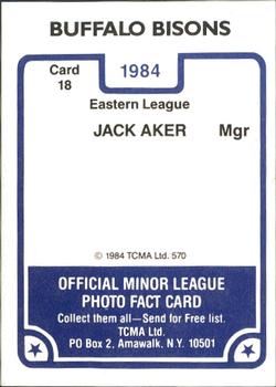 1984 TCMA Buffalo Bisons #18 Jack Aker Back