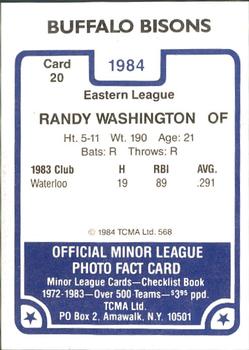 1984 TCMA Buffalo Bisons #20 Randy Washington Back