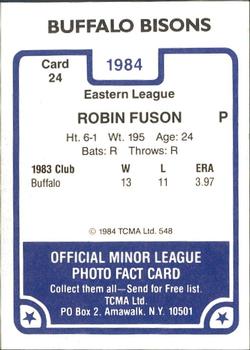 1984 TCMA Buffalo Bisons #24 Robin Fuson Back