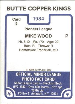1984 TCMA Butte Copper Kings #5 Mike Wood Back