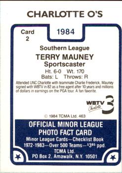 1984 TCMA Charlotte O's #2 Terry Mauney Back