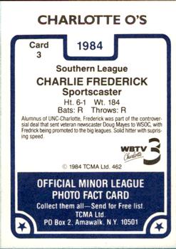 1984 TCMA Charlotte O's #3 Charlie Frederick Back