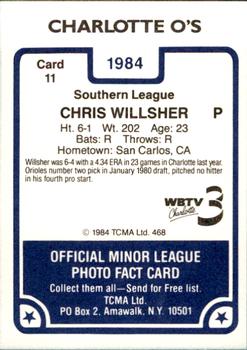 1984 TCMA Charlotte O's #11 Chris Willsher Back