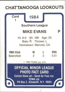 1984 TCMA Chattanooga Lookouts #1a Mike Evans Back