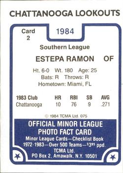1984 TCMA Chattanooga Lookouts #2 Ramon Estepa Back