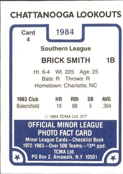1984 TCMA Chattanooga Lookouts #4 Brick Smith Back
