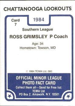 1984 TCMA Chattanooga Lookouts #7 Ross Grimsley Back
