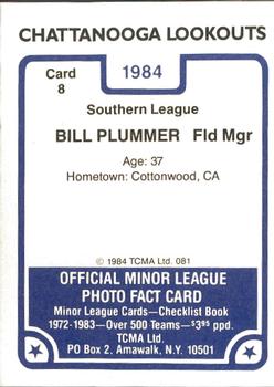 1984 TCMA Chattanooga Lookouts #8 Bill Plummer Back