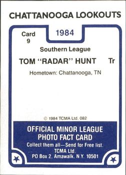 1984 TCMA Chattanooga Lookouts #9 Tom Hunt Back