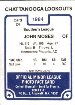 1984 TCMA Chattanooga Lookouts #24 John Moses Back