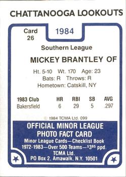1984 TCMA Chattanooga Lookouts #26 Mickey Brantley Back