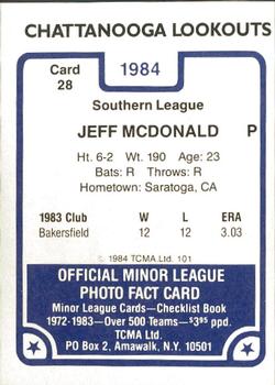 1984 TCMA Chattanooga Lookouts #28 Jeff McDonald Back