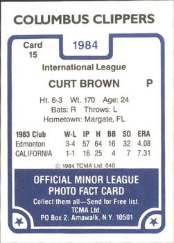 1984 TCMA Columbus Clippers #15 Curt Brown Back