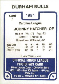 1984 TCMA Durham Bulls #5 Johnny Hatcher Back