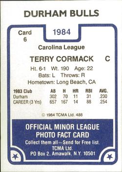 1984 TCMA Durham Bulls #6 Terry Cormack Back