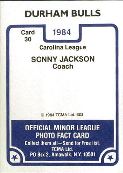 1984 TCMA Durham Bulls #30 Sonny Jackson Back