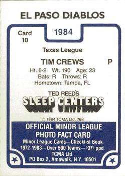 1984 TCMA El Paso Diablos #10 Tim Crews Back