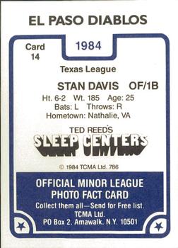 1984 TCMA El Paso Diablos #14 Stan Davis Back