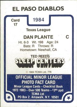 1984 TCMA El Paso Diablos #17 Dan Plante Back