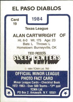 1984 TCMA El Paso Diablos #19 Alan Cartwright Back