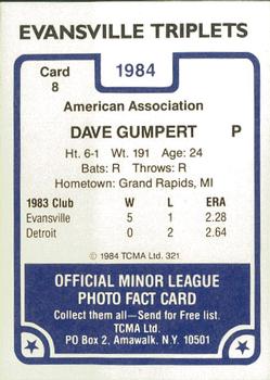 1984 TCMA Evansville Triplets #8 Dave Gumpert Back