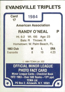 1984 TCMA Evansville Triplets #17 Randy O'Neal Back