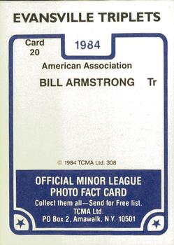 1984 TCMA Evansville Triplets #20 Bill Armstrong Back