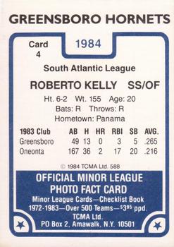 1984 TCMA Greensboro Hornets #4 Roberto Kelly Back