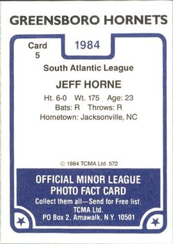 1984 TCMA Greensboro Hornets #5 Jeff Horne Back