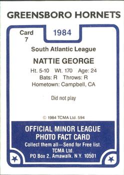 1984 TCMA Greensboro Hornets #7 Nattie George Back