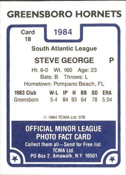 1984 TCMA Greensboro Hornets #18 Steve George Back