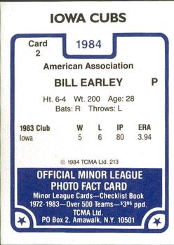 1984 TCMA Iowa Cubs #2 Bill Earley Back
