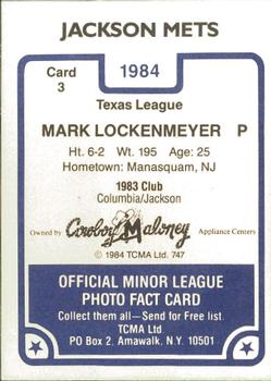 1984 TCMA Jackson Mets #3 Mark Lockenmeyer Back