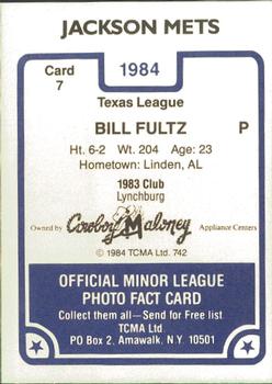 1984 TCMA Jackson Mets #7 Bill Fultz Back