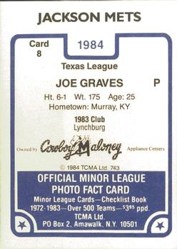 1984 TCMA Jackson Mets #8 Joe Graves Back