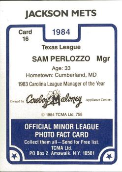1984 TCMA Jackson Mets #16 Sam Perlozzo Back