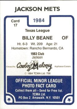 1984 TCMA Jackson Mets #17 Billy Beane Back