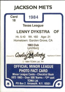 1984 TCMA Jackson Mets #18 Lenny Dykstra Back