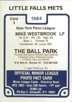 1984 TCMA Little Falls Mets #3 Mike Westbrook Back