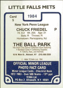 1984 TCMA Little Falls Mets #5 Chuck Friedel Back
