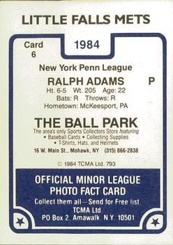 1984 TCMA Little Falls Mets #6 Ralph Adams Back