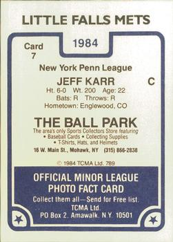 1984 TCMA Little Falls Mets #7 Jeff Karr Back