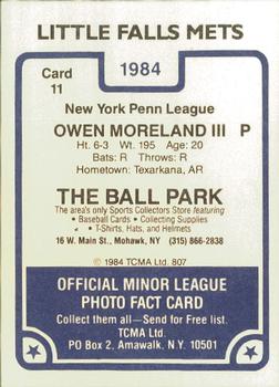 1984 TCMA Little Falls Mets #11 Owen Moreland  Back