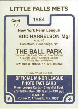 1984 TCMA Little Falls Mets #13 Bud Harrelson Back