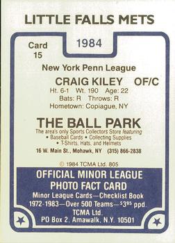 1984 TCMA Little Falls Mets #15 Craig Kiley Back