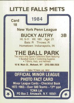1984 TCMA Little Falls Mets #18 Bucky Autry Back