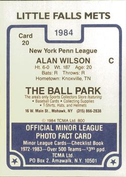 1984 TCMA Little Falls Mets #20 Allen Wilson Back