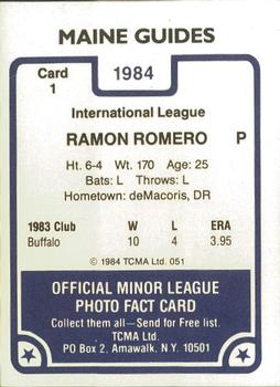 1984 TCMA Maine Guides #1 Ramon Romero Back