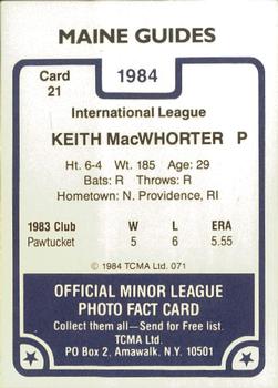1984 TCMA Maine Guides #21 Keith MacWhorter Back